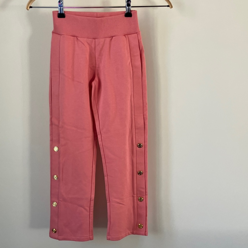 BALMAIN Pink Kids Pants w/ Gold Buttons and Back Pocket Logo Girl’s Size 8A NWT